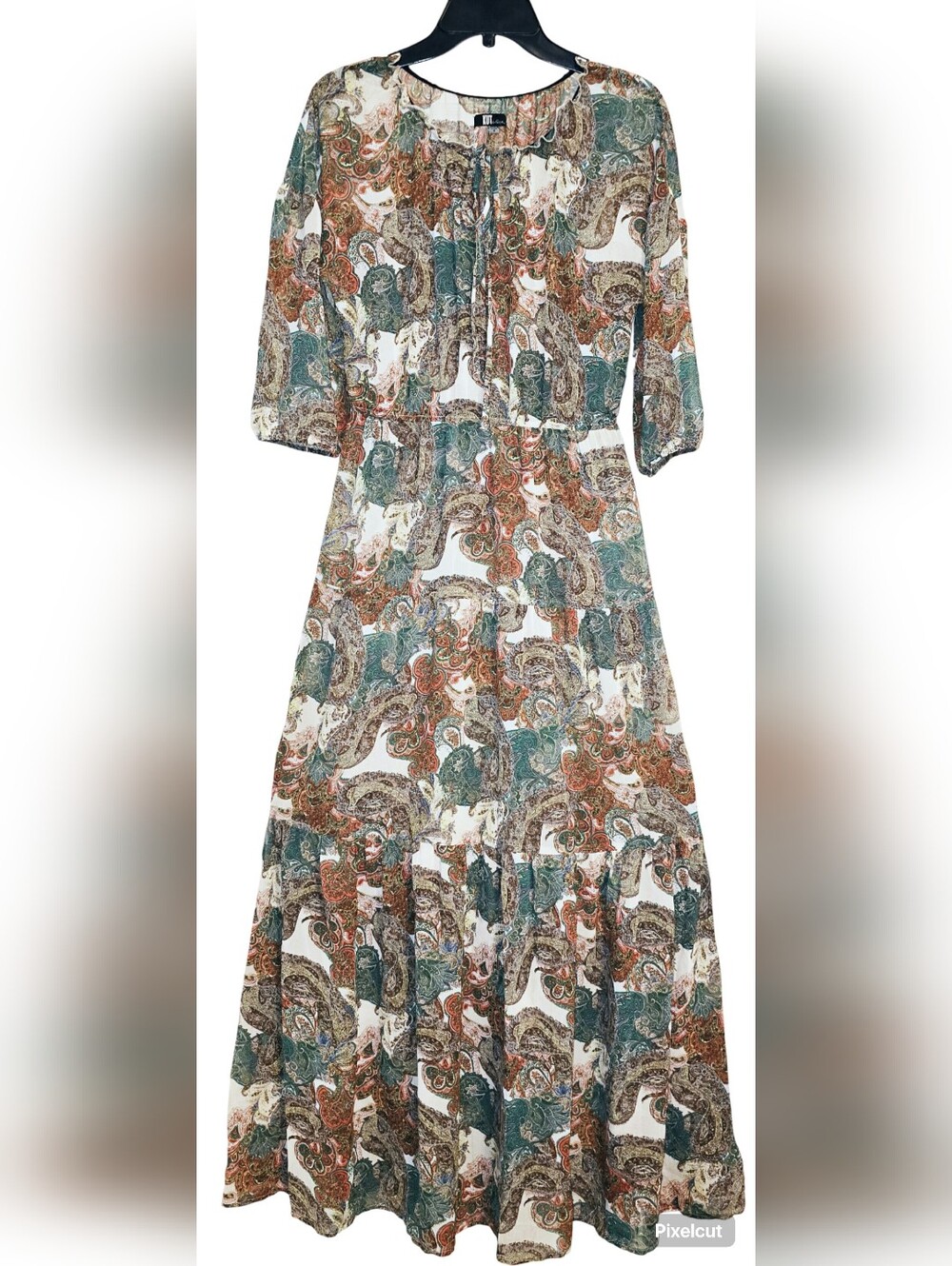 Kut from the Kloth Paisley Chiffon Sheer Tiered Maxi Dress,polyester,size 4